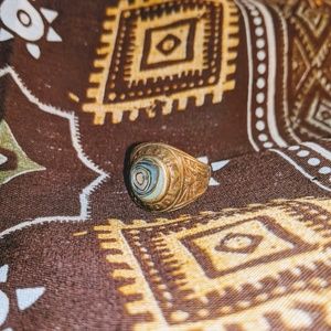 Vintage brass abalone claas/school ring